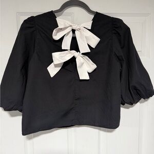 H&M Black Blouse with White Bow Details